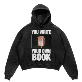 Library Hoodie in black — YOU WRITE YOUR OWN BOOK little free library graphic