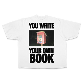Library Tee in white — YOU WRITE YOUR OWN BOOK little free library graphic